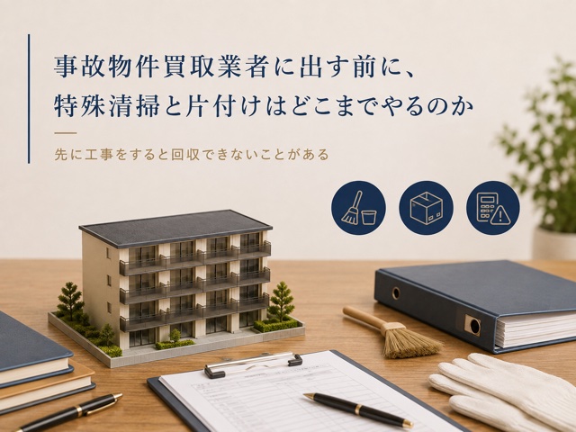 事故物件買取業者に出す前に、特殊清掃と片付けはどこまでやるのか