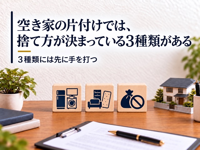 空き家の片付けでは、捨て方が決まっている3種類に先に手を打つ