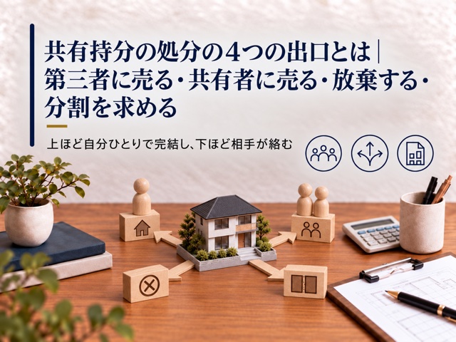 共有持分の処分の4つの出口とは|第三者に売る・共有者に売る・放棄する・分割を求める
