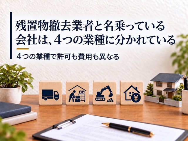 残置物撤去業者と名乗っている会社は、4つの業種に分かれている