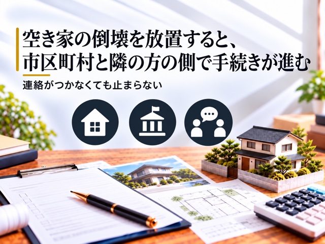 空き家の倒壊を放置すると、市区町村と隣の方の側で手続きが進む