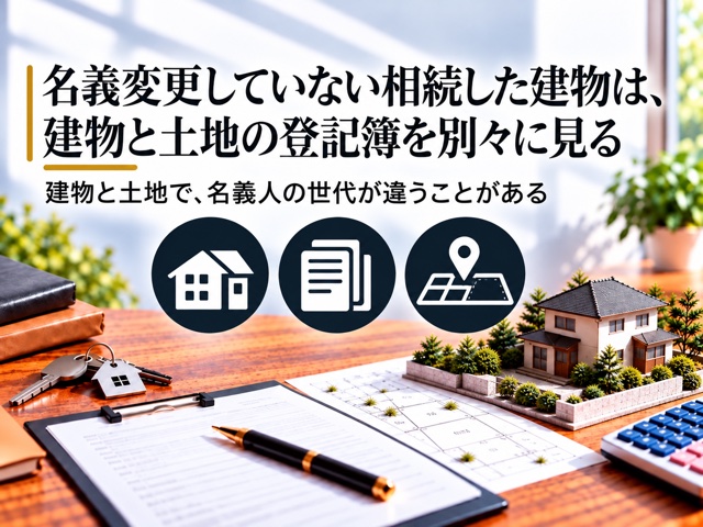 名義変更していない相続した建物は、建物と土地の登記簿を別々に見る