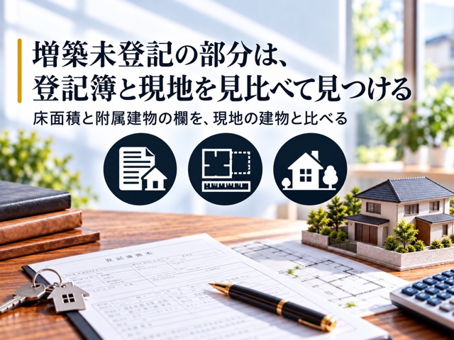 増築未登記の部分は、登記簿と現地を見比べて見つける